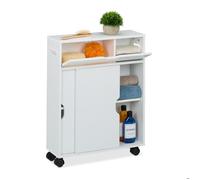 Relaxdays Chariot de Niche à Portes coulissantes (h x l x p) : 67 x 17 x 52 cm, Salle de Bain et Cuisine, MDF, Chariot étroit, avec poignées, Blanc