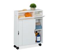 Relaxdays Chariot de Niche, Portes coulissantes, 67 x 17 x 52 cm, Salle de Bain, Armoire étroit avec roulettes, Blanc