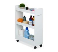 Relaxdays Chariot de Niche, 3 Compartiments, H x L x P : 78 x 21,5 x 63 cm, MDF, Étagère à roulettes, Blanc