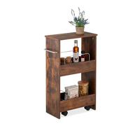 Relaxdays Chariot de Rangement, 3 Niveaux, étagère étroite, Salle de Bain, Cuisine, 66,5 x 42 x 20 cm, Marron
