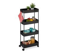 Relaxdays Chariot de Rangement, 4 roulettes, H x L x P : 93 x 40 x 22 cm, pour Salle de Bain ou Cuisine, Noir