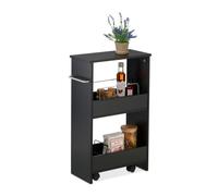 Relaxdays Chariot de Rangement, 3 Niveaux, étagère étroite, Salle de Bain, Cuisine, 66,5 x 42 x 20 cm, Noir