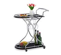 Relaxdays Chariot de Service, 2 étages, Porte-Verres et Bouteilles, Verre, métal chromé, HLP : 88x76x49 cm, Noir-argenté