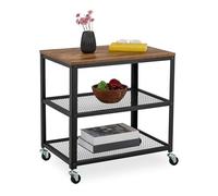 Relaxdays Chariot de Service, 3 Niveaux, Design Industriel, H x L x P : 61 x 60 x 40 cm, roulettes, Noir et Marron