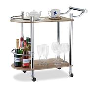 Relaxdays Chariot de Service à 2 Étages, Optique Bois, MDF & Acier, 4 Roues, Poignée, Desserte de Bar, 76x39x82cm, Marron