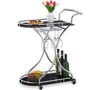 relaxdays Chariot de service en chrome & verre noir