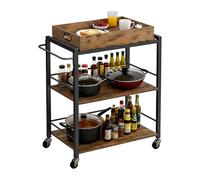 Relaxdays Chariot de Service Industriel 3 étages avec Plateau Amovible, 88x70x40 cm, Marron/Noir