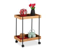 Relaxdays 10027599 Servierwagen Chariot de Service, thé avec 2 étages, Bambou et Fer, Table d’appoint à Roues, 57 x 46 x 28 cm, Naturel/Noir
