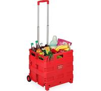 Relaxdays chariot de shopping, chariot pliable avec roulettes & poignée télescopique, jusqu'à 35 kg, aide au shopping pliable, chariot à roulettes, rouge