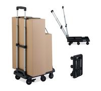 Relaxdays Chariot de transport pliable, extensible, poignée télescopique, 4 roulettes, 2 roues frein, max 100 kg, noir
