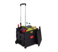 Relaxdays Chariot de courses pliable Poignée télescopique Couvercle capacité 35 kg 99x45x38 cm Noir