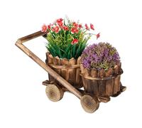 Relaxdays Chariot décoratif avec 2 Pots de Fleurs, à Planter Directement, HxLxP: 19x17,5x37 cm, jardinière Bois, Marron