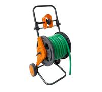 Relaxdays Chariot dévidoir 60 m, raccord à clic, Guide-Tuyau, 2 Roues, métal/Plastique, Gris/Orange, 86 x 41 x 37 cm