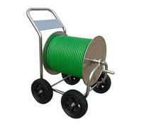 Chariot dévidoir Relaxdays, jusqu'à 200 m, Mobile, H x L x P 100 x 73 x 57 cm, Enrouleur de Tuyau, INOX, argenté