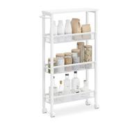 Relaxdays Chariot étroit HxLxP 77x13x45,5 cm pour SdB/Cuisine, 4 Niveaux à roulettes, métal Blanc