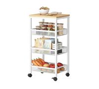 Relaxdays Chariot Niche étagère étroite en métal/Bois 77x22x45 cm, pour Salle de Bains et Cuisine Blanc