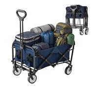 Relaxdays Chariot Pliable, 100 kg, poignée télescopique, Tissu Oxford, pour Courses, Camping et Plage, Bleu