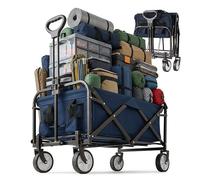 Relaxdays Chariot Pliable 100 kg, poignée télescopique, Tissu Oxford, pour Courses, Camping et Plage, Bleu 89x50x72 cm