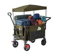 Relaxdays Chariot Pliable, 150 kg, avec Toit, poignée télescopique & de poussée, Roues Caoutchouc avec Frein, Vert