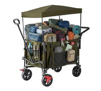 Relaxdays Chariot Pliable 150 kg avec Toit, poignée télescopique & de poussée, Roues Caoutchouc avec Frein, Vert 131 x 5