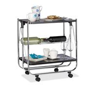 Relaxdays chariot pliable 4 roulettes métal 2 étagères panier grillagé HxLxP 68,5x68x40,5 cm cuisine noir