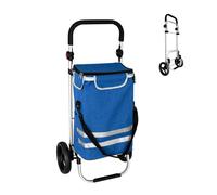 Relaxdays Chariot de Courses Pliable, Sac Isotherme Amovible, 45L, jusqu'à 35kg, 2 Grandes Roues, Bleu, 104x49x38cm