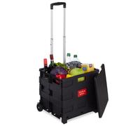 Relaxdays Chariot de courses pliable Poignée télescopique Couvercle capacité 35 kg 99x45x38 cm Noir