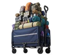 Relaxdays Chariot pliant, 150 kg, 120 l, poignée télescopique, hayon, bâche imperméable, courses et camping, bleu