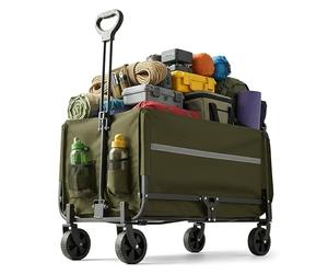 Relaxdays Chariot Pliant 150 kg, poignée télescopique, hayon, bâche imperméable, pour Courses et Camping, Vert 97x50x76