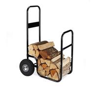 Relaxdays Chariot pour bûches de bois, en acier, sur roues pneumatiques, capacité de 60 kg, intérieur, extérieur, noir