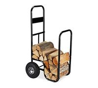 Relaxdays Chariot pour bûches, en Acier, 85 x 72 x 30 cm, Roues pneumatiques, capacité 60 kg, intérieur, extérieur, Noir