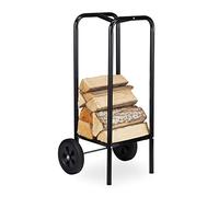Relaxdays Chariot pour bûches en Bois, en Acier, 85 x 72 x 30 cm, capacité 50 kg, 2 Roues, extérieur et intérieur, Noir