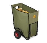 Relaxdays Chariot pour feuilles mortes, Charrette de jardin, brouette, 2 roues, Sac pour feuilles de 160 litres, vert