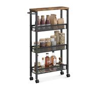 Relaxdays Chariot pour Niche 4 Niveaux, étagère étroite roulante en métal, Marron/Noir 77x13x45 cm