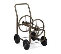 Relaxdays Chariot pour tuyau XL, tambour mobile métallique, pour tuyau de 60 m, enroulement à 90 °, avec des roues, brun