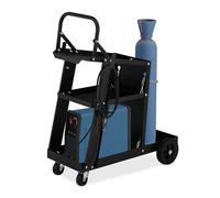Relaxdays Chariot Soudure, 3 Niveaux, Emplacement pour Bouteille de gaz, supporte jusqu'à 90 kg, HLP 88x40x71 cm, Noir