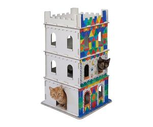 Relaxdays Château pour Chats 3 Étages, Maison en Carton à Peindre, Emboîtable, 107,5×62×62 cm, Blanc