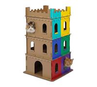 Relaxdays Château pour Chats en Carton à Peindre, 3 étages, Marron | emboîtable, 107,5 x 62 x 62 cm