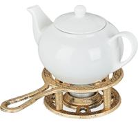 Relaxdays Chauffe-théière, cafetière, en Fonte, Aspect Bronze, pour Une Bougie, Design Antique, réchaud Rustique, Noir
