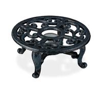 Relaxdays Chauffe-théière en Fonte, pour cafetières et théières, 1 Bougie, Design Antique, réchaud Rustique, Gris