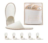 Relaxdays chaussons d'intérieur 6 paires, Bienvenue, avec sac, beige