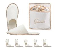 Relaxdays chaussons d'intérieur 6 paires, invités, avec sac, beige