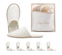Relaxdays chaussons d'intérieur Carpe Diem, 6 paires, avec sac, beige