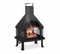 Relaxdays, noir cheminée de terrasse avec grill, Protection contre étincelle, tisonnier, massif, acier, 110 x 63 x 51 cm