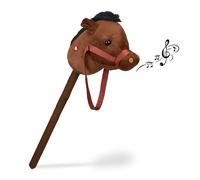 Relaxdays Cheval à bâton, tête de Cheval, Effet sonore, en Peluche et Plastique, 68 cm, Jouet Enfants, Brun foncé
