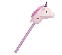 Relaxdays Cheval à bâton Licorne Enfants, Son hennissements, bruits de Sabots, Jouet en Bois, Peluche Jeu, 74 cm, Rose