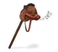 Relaxdays Cheval à bâton, tête de Cheval, Effet sonore, en Peluche et Plastique, 68 cm, Jouet Enfants, Brun foncé