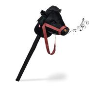 Relaxdays Cheval à bâton, tête de Cheval, Effet sonore, en Peluche et Plastique, 68 cm, Jouet Enfants, Noir