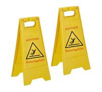 Relaxdays Chevalet 'Attention Sol Glissant', Lot de 2, Pliable, Recto-Verso, Plastique, Jaune