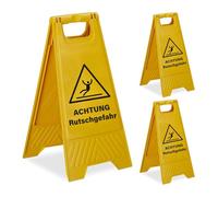 Relaxdays Chevalet « Attention Sol Glissant », Lot de 3, Pliable, Recto-Verso, Plastique, Jaune